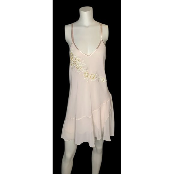 Vtg Linea Donatella Pink Satin Embroidered Lace Robe & Chemise Slip Dress Set S - Picture 2 of 12
